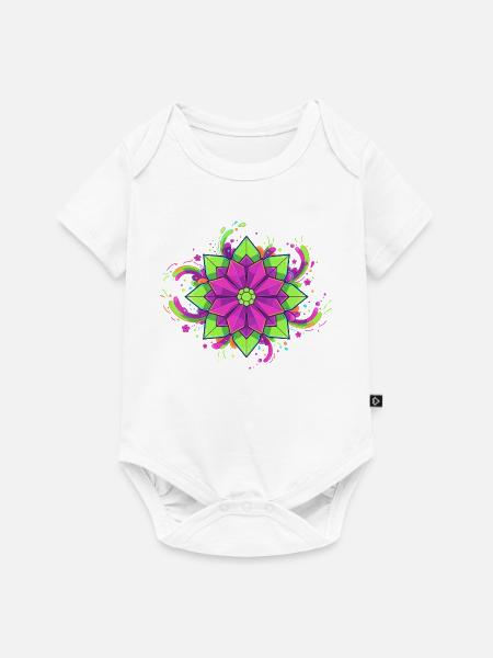 Farbenfrohe Mandala Blüte - Baby Premium Kurzarmbody - Weiß