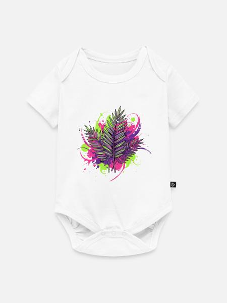 Neon Tropenblatt mit Farbspritzern - Baby Premium Kurzarmbody - Weiß