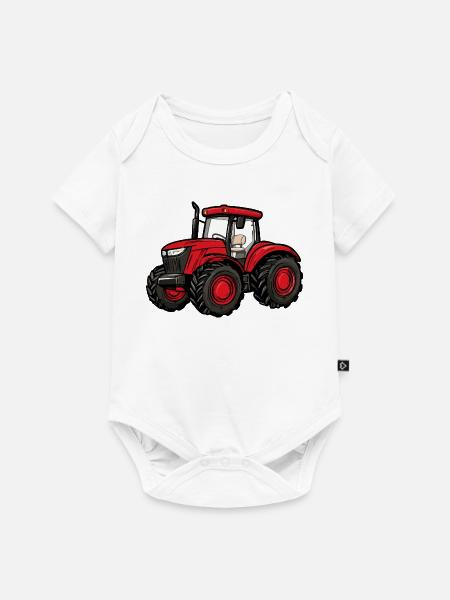 Roter Traktor Cartoon - Baby Premium Kurzarmbody - Weiß