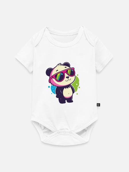 Niedliche Panda-Neonbrille - Baby Premium Kurzarmbody - Weiß