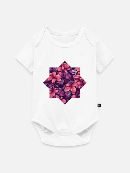 Pink tropisches Blütenmuster - Baby Premium Kurzarmbody - Weiß
