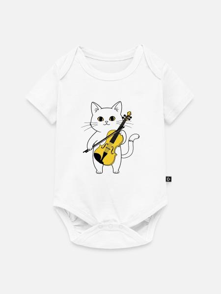 Süße Katze spielt Cello-Chat - Baby Premium Kurzarmbody - Weiß