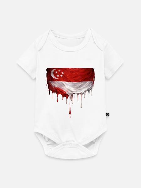 Singapur Flaggen Tropfkunst - Baby Premium Kurzarmbody - Weiß