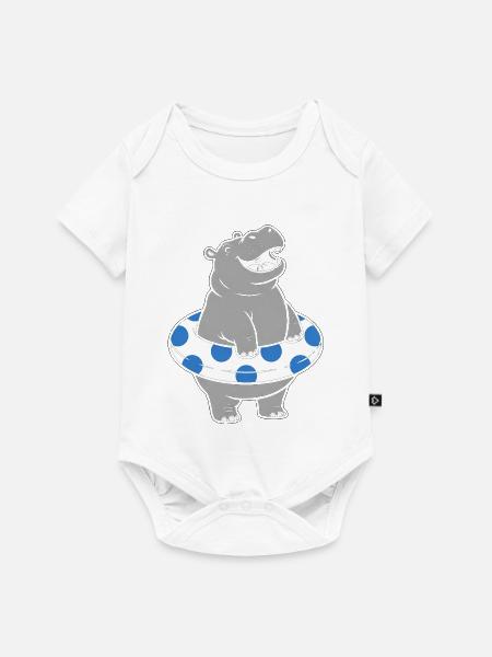 Nilpferd mit Polka-Schwimmreifen - Baby Premium Kurzarmbody - Weiß
