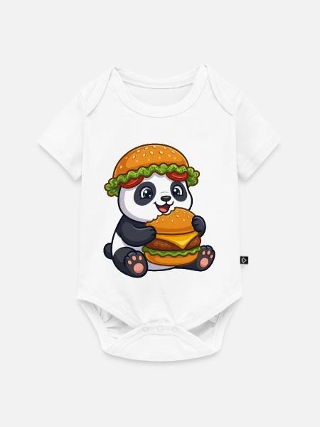  Süßer Panda mit Burger Cartoon - Baby Premium Kurzarmbody - Weiß