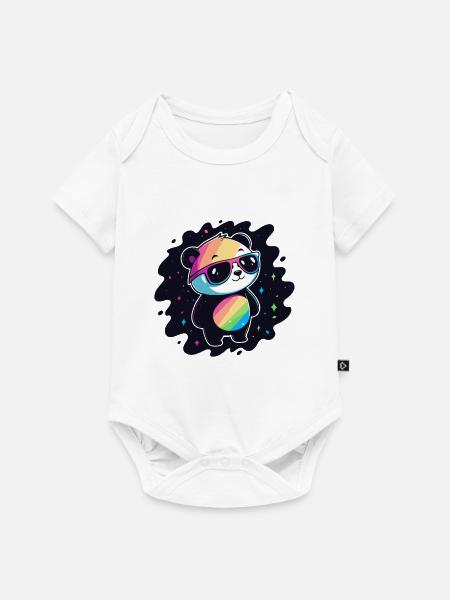 Panda Rainbow Galaxy Coole Brillen - Baby Premium Kurzarmbody - Weiß