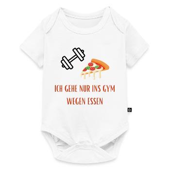 Pizza Slice Gym Spruch - Lustiger Gym/Essen Spruch - Baby Premium Kurzarmbody - Weiß - Vorne