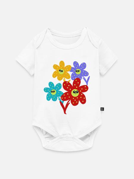 Fröhliche Blumen-Lächeln Blume Retro - Baby Premium Kurzarmbody - Weiß