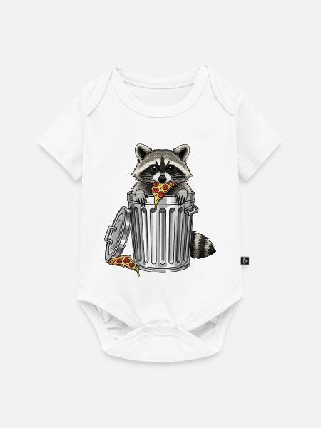 Waschbär-Pizza-Dash - Baby Premium Kurzarmbody - Weiß