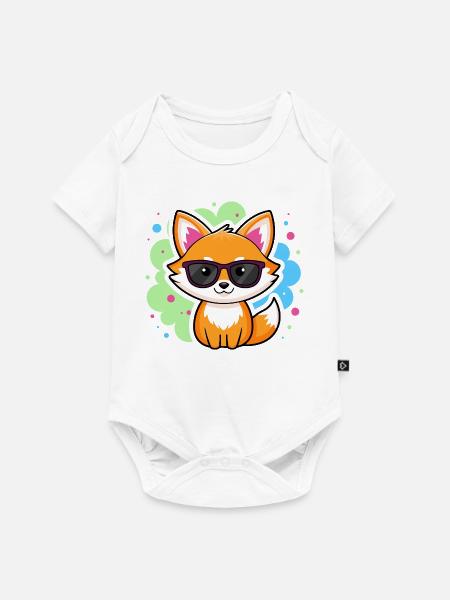 Fuchs-Pop-Brille - Baby Premium Kurzarmbody - Weiß