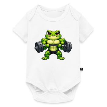 Dessin animé grenouille forte avec haltères - Body à manches courtes Premium Bébé - blanc - Devant