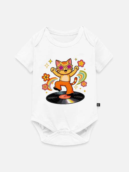 Disco-Katze auf farbigem Vinyl - Baby Premium Kurzarmbody - Weiß
