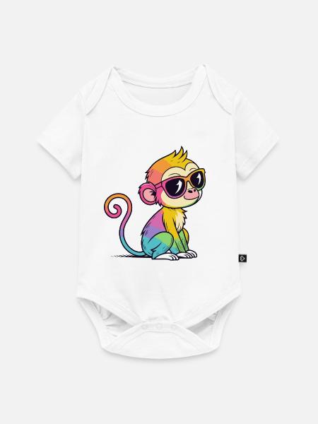 Rainbow Monkey Chic Brille - Baby Premium Kurzarmbody - Weiß