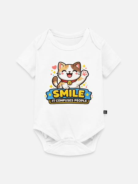 Lächelnde Katze Verwirrt Menschen - Baby Premium Kurzarmbody - Weiß