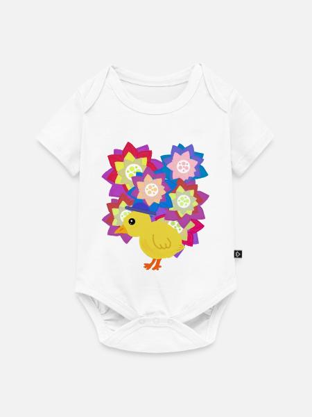 Kunterbunte Mandala-Ente Küken Huhn Kinder - Baby Premium Kurzarmbody - Weiß