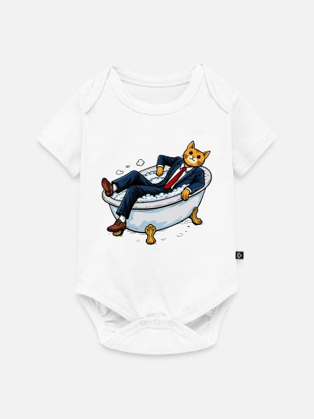 Firmenkatze in einer seifigen Badewanne - Baby Premium Kurzarmbody - Weiß