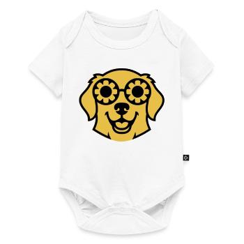 Labrador Blume Brille Peace Comic - Baby Premium Kurzarmbody - Weiß - Vorne