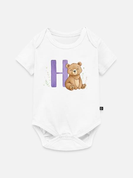 Kuschelbär am Buchstaben H - Baby Premium Kurzarmbody - Weiß