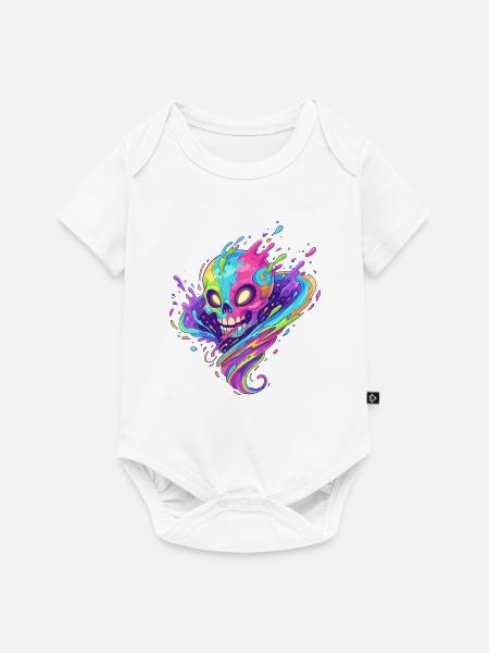 Neon Schädel Farbtaumel - Baby Premium Kurzarmbody - Weiß