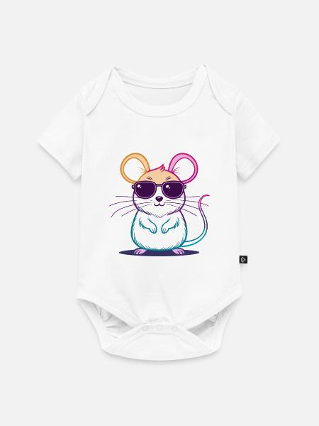 Regenbogen-Maus-Brille - Baby Premium Kurzarmbody - Weiß