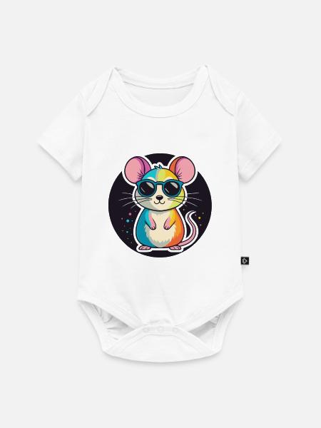 Regenbogen-Maus-Brille - Baby Premium Kurzarmbody - Weiß