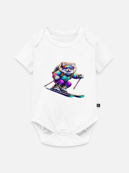 Neon Skihund Wintersporttier - Baby Premium Kurzarmbody - Weiß
