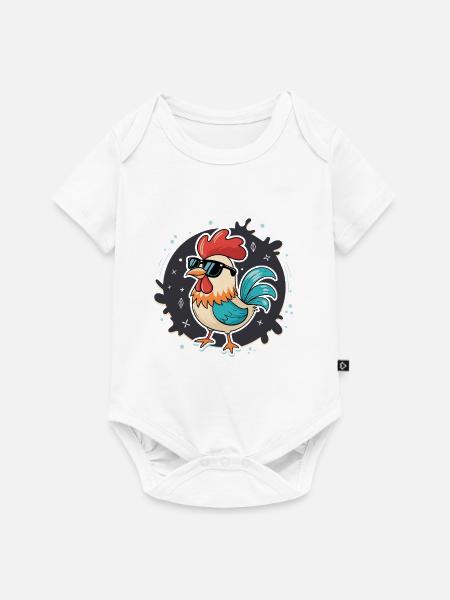 Rooster Stylish Retro-Brille - Baby Premium Kurzarmbody - Weiß