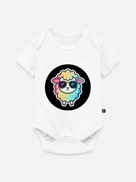 Schicke Regenbogen-Schafsbrille - Baby Premium Kurzarmbody - Weiß