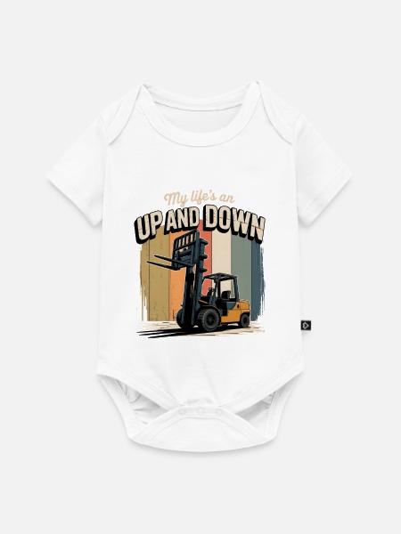 Mein Leben rauf runter | Gabelstapler - Baby Premium Kurzarmbody - Weiß