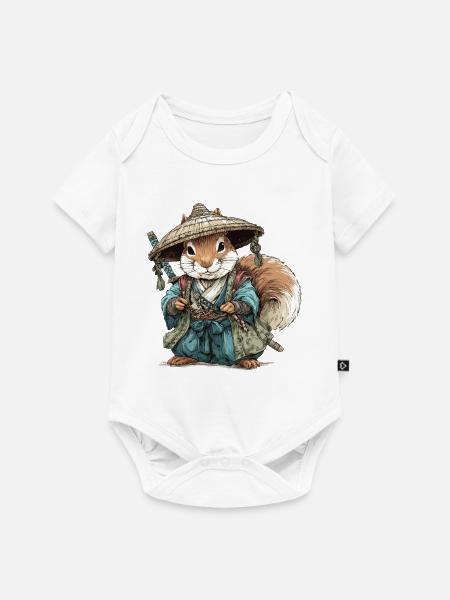 Eichhörnchen-Samurai im blauen Kimono - Baby Premium Kurzarmbody - Weiß