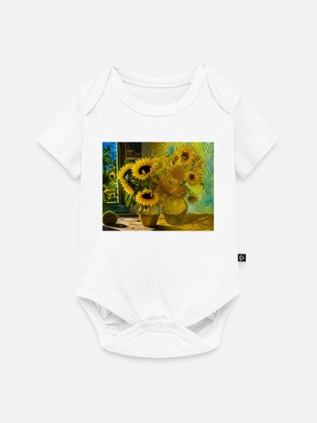 Sonnenblumen-Stillleben Leinwand - Baby Premium Kurzarmbody - Weiß
