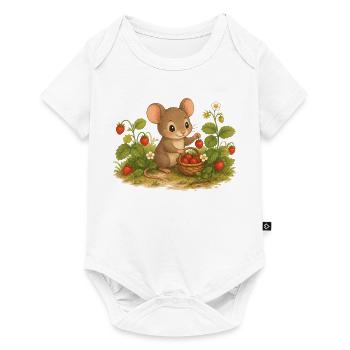 Souris mignonne avec motif de dessin animé aux fraises - Body à manches courtes Premium Bébé - blanc - Devant
