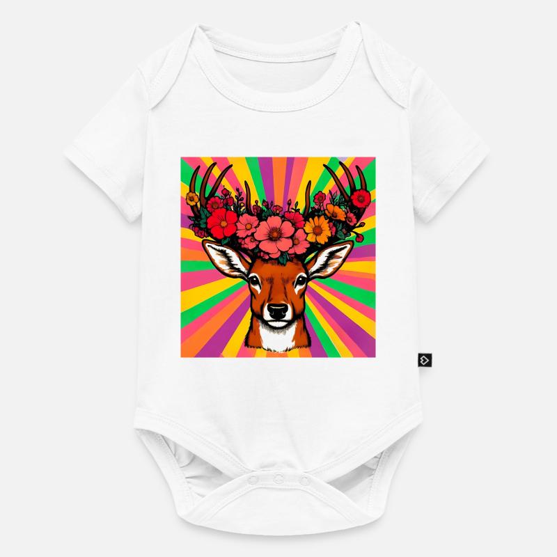 Cerf aux fleurs - Body à manches courtes Premium Bébé - blanc