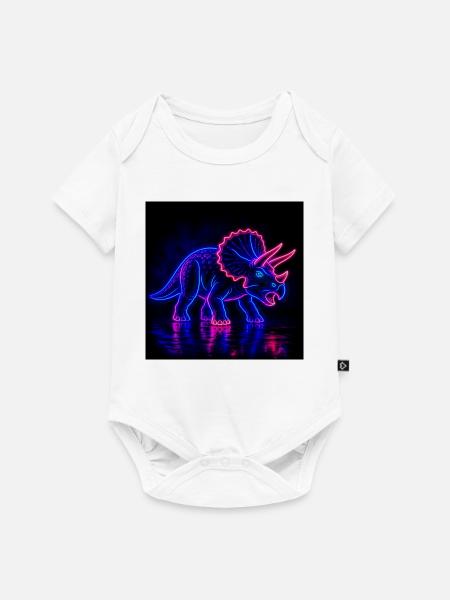 Neon Triceratops Neon Light - Baby Premium Kurzarmbody - Weiß