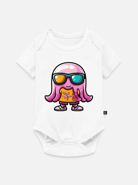 Qualle Comic Urlaub - Baby Premium Kurzarmbody - Weiß