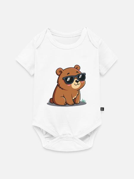 Süßer Teddybär Cartoon Schwarze Brille - Baby Premium Kurzarmbody - Weiß