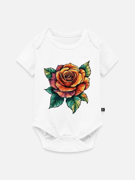 Rose Blüte - Baby Premium Kurzarmbody - Weiß
