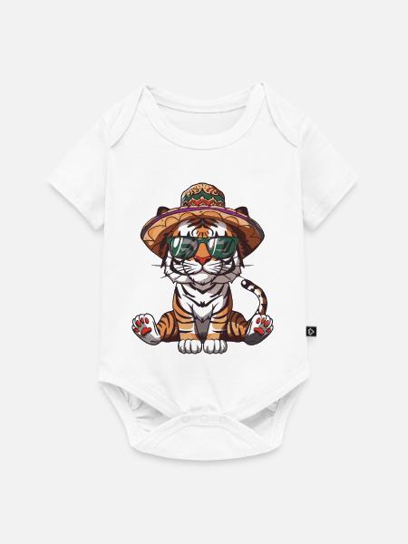 Tiger Comic Lustig Sombrero - Baby Premium Kurzarmbody - Weiß