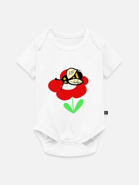 Rote Blume mit putzigen Bienchen - Baby Premium Kurzarmbody - Weiß