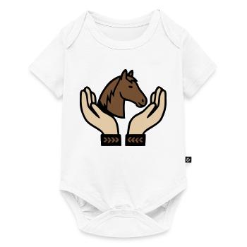 Mains tenant un cheval Équestre - Body à manches courtes Premium Bébé - blanc - Devant