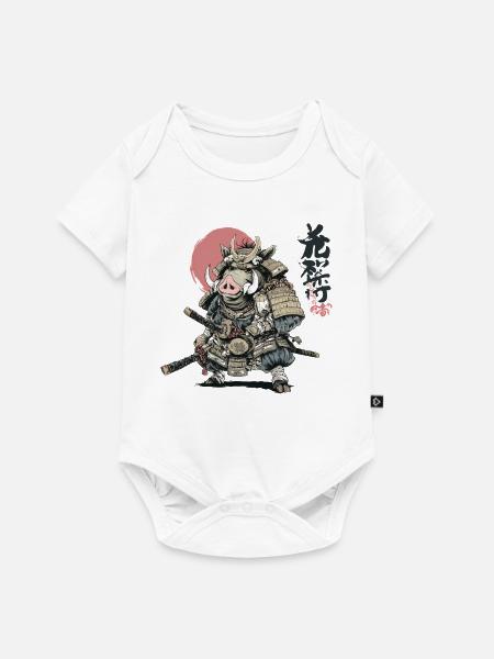 Wildschwein-Samurai-Krieger in Rüstung - Baby Premium Kurzarmbody - Weiß