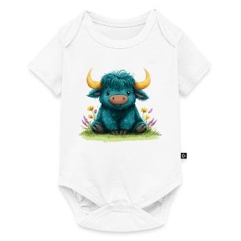 Yak bleu dans une mer de fleurs - Body à manches courtes Premium Bébé - blanc - Devant