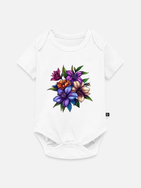 Tropisches Blütenbouquet – Farbexplosion - Baby Premium Kurzarmbody - Weiß