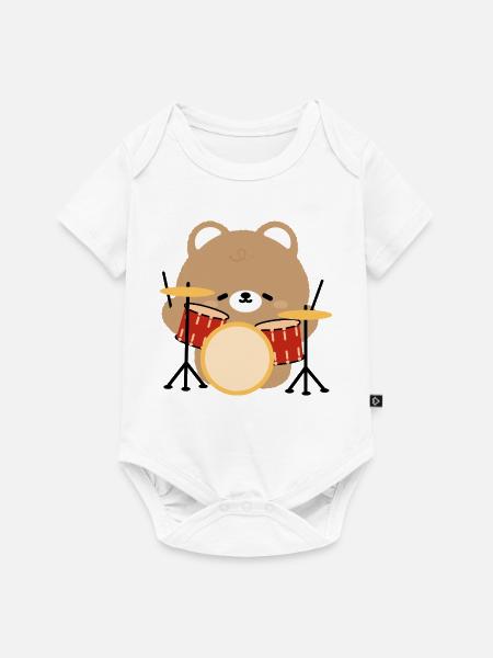 Bear Drummer Pop Art - Baby Premium Kurzarmbody - Weiß