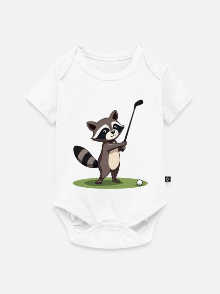 Waschbär spielt Golf - Baby Premium Kurzarmbody - Weiß