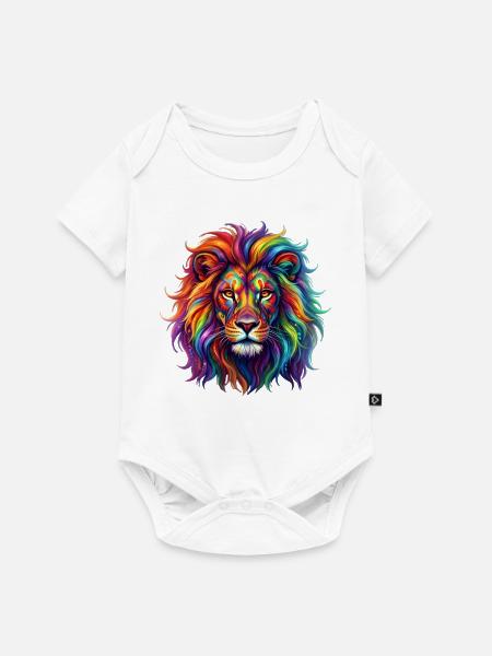 Regenbogenlöwe / Löwe in Regenbogenfarben - Baby Premium Kurzarmbody - Weiß