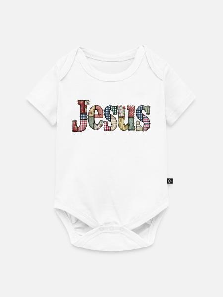 Patchwork Jesus Schriftzug - Baby Premium Kurzarmbody - Weiß
