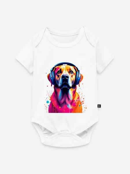 Labbi Labrador mit Kopfhörer - Baby Premium Kurzarmbody - Weiß