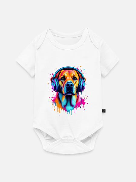 Labrador mit Kopfhörer - Baby Premium Kurzarmbody - Weiß