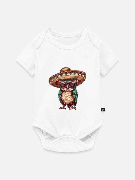 Eule Lustig Sombrero - Baby Premium Kurzarmbody - Weiß